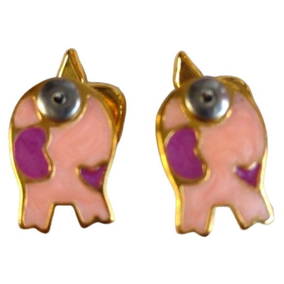 Vintage Irresistibles Piggy PIG Earrings 80s Pierced Metal Front to Back Style - Picture 2 of 8